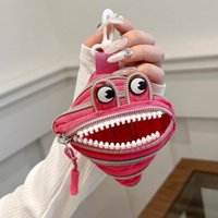 Cute Monster Mini Zipper Pouch, Fabric Coin Purse Bag with Hook for Earphone Key