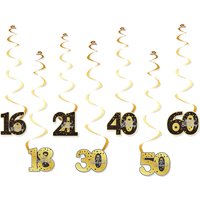6pcs 16th 18th 21th 30th 40th 50th 60th Black Gold Birthday Party Ceiling Spiral Hanging Garland Decoration Supplies