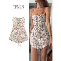 TFMLN Fashion 2026 Damen Bedrucktes Trägerloses Minikleid Sexy Ärmelloses Schlankes Date-Night-Kleid Süßes Rückenreißverschluss-Partykleid