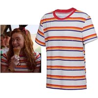 2026 Max Mayfield Cosplay Costume Rainbow Striped T-shirt Women girl Casual Colorful For short sleeve name tag t-shirt