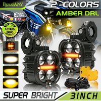 Braveway 3 Zoll Motorrad LED-Zusatzscheinwerfer 2 Stück Weiß Gelb Dual-Farbe Bernstein DRL Nebelscheinwerfer Wasserdichte Motorrad-Scheinwerfer mit Kabelbaum