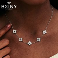 BXINY All Moissanite Clover Pendant Necklace 925 Sterling Silver Certified Diamond Neck Chain Women Bridal Wedding Jewelry Gifts