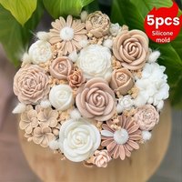 1/5-Piece Floral Series Silicone Resin Candle Mold Set, for resin, polymer clay, and soap candles;perfect for home decor,holiday