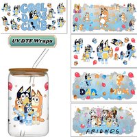 Cartoon Heeler Family UV DTF Transfer Sticker For The 16oz Libbey Glasses Wraps Bottles Cup Can DIY Waterproof Custom Decals