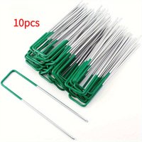 10pcs Half Green Artificial Grass U-Shaped Nails Galvanized Metal Nails Weed Removal Nails U-Shaped Zinc Alloy Tent Stakes