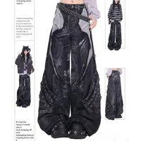 Herren Herbst Winter Amerikanische Stark Gewaschene Patchwork-Jeans Dekonstruierte Weite Punk-Ripped-Denim-Hose
