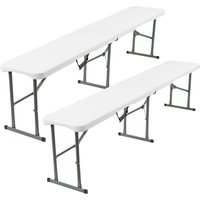 Set of 2 Durable White Folding Benches for Indoor/Outdoor Use - Perfect for Dining, Picnics, BBQs, Camping, and Garden Seating