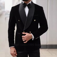 2 Piece Black/Blue Velvet Men Suits Slim Fit Smart Casual Wedding Dress Shawl Lapel Jacket Pants Groom Tuxedos for Party Prom