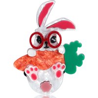 Cute Acrylic Rabbit Carrot Badge Brooches for Women Girls Sweet Cartoon Animals Splicing Brooch Pins Easter Jewelry