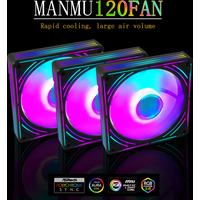 MANMU 120mm Fan Mirror PC Argb Case Fan Black White RGB Temperature Control Mute Godlight Synchronized Cooling Fan