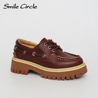 Women's Boat Shoes Genuine Leather Platform Retro Loafers with Rubber Sole