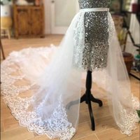 Real Image Bridal Lace Appliques Removable Skirt Detachable Train Tulle For Wedding Dress Accessories White Ivory Custom Made