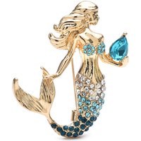 Wuli&baby Beautiful Mermaid Girl Holding a Rhineston Conch Brooches Crystal Tail Pins Jewelry Accessory Gift For Kid and Lover