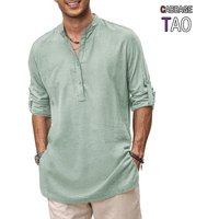 Mens New Cotton Oversized Henley Shirt Casual Lightweight Long Sleeve Tops Stylish Beach and Hawaiian Inspired Tee for Men