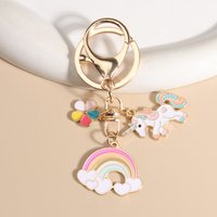 Cute Enamel Keychains Lovely Cartoon Rainbow Unicorn Flowers Friendship For Women Girls Gift Handbag Jewelry
