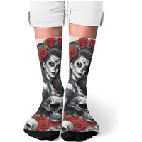 Rose Skull Women Art Vintage Fashion Socks Day of the Dead Theme Socks Novelty Harajuku Crew Socks All Seasons Socks Unisex Gift