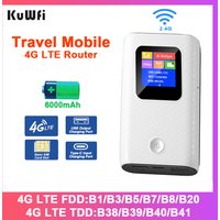 KuWFi CAT4 4G Mobile Router 2.4G Wireless WiFi Hotspot Portable Travel Mini LTE Router SIM Card Slot Built-in 6000mAh Battery
