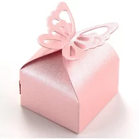50pcs Pink Butterfly Pattern Wedding Party Gift Boxes Ribbon Candy Bags