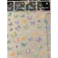 1/5sheets Colorful Butterfly Fairy Stickers Fashion Butterfly Wing Streamer Laser Stickers Advanced Embossed Nail Art Stickers