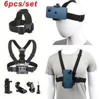 6-in-1 Action Camera Kit Mobile Phone Head Strap Chest Strap Mount Adjustable for GoPro 13 12 11 Enhanced Stability Versatility