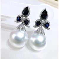 New Earrings AAAA 11-12mm Natural South Sea Round White Pearl Gorgeous Earrings 925-