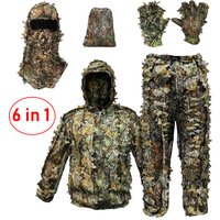 Combinaison de chasse de Camouflage respirante pour hommes et femmes, légère et à capuche, Design feuilleté sauvage, costume ghillie de chasseur de forêt 6 en 1