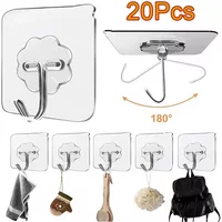 Transparent Self-Adhesive Hooks Bathroom Towel Clothes Storage Sticker Hooks Key Hangers Storage
