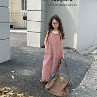 2026 Summer New Children Loose Overalls Cotton Girls Sleeveless Sling Jumpsuit Cute Toddler Wide Leg Pants Kids Clothes