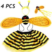 Children Girl Cute Princess Fairy Costume Set Party Stage Dance Headband Bee Wings Tutu Skirt Kids Cosplay Prop Dress Up Outfit
