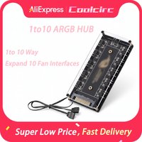COOLCIRC ARGB Connector 1 To 10 Port Splitter Hub 5V 3Pin ARGB Case Fan Hub with Adhesive Base SATA Power for LED Fans Lights