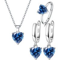 925 Sterling Silver Jewelry Sets For Women Heart Zircon Ring Earrings Necklace Wedding Bridal Elegant Christmas Gift