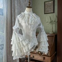2025 Japanese Lolita Blouse White - Cute Puff Sleeve Shirt with Lace Cuffs for JSK Dress Sweet Vintage Style Underblouse