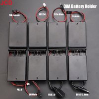 JCD 1pc 3x AA Battery Holder Storage Case Box With Switch & Cover PH2.0 XH2.54 SM DC5.5*2.1mm USB Plug Connect Terminal Cable