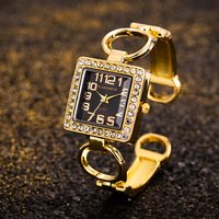 UTHAI W85 Damenuhren, offenes Armbanduhr-Set, Diamant-Zifferblatt, quadratische Mädchenuhr, aushöhlen, modische Quarz-Armbanduhr für Damen