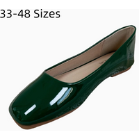 Lady Simple Plain Big Square Toe Flats Patent Leather Mirror Dough Shoes Green White 48 47 48 45 29cm Slip-on New Arrivals 2024