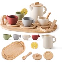 Wooden Children Montessori Toy Teapot Teacup Simulation Kitchen Utensil BPA Free Silicone Kid Education Pretend Play Toy Gift
