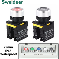 22mm Button Switch Waterproof Momentary Self Reset Self Locking Flat Head Start Stop Arrow Symbol Power Push Button Switch 10A