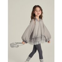 2025Girls' Summer New Korean Style Fashionable Princess Mesh Hem Jacket Puff Sleeve Top