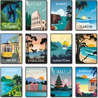 Travel Illustrated Canvas Painting Carmel Milan Bali Rome Venice Scenery Posters Prints Wall Art Picture Living Room Home Dec