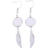 10pcs Stainless Steel Blank 10mm 12mm Cabochon Earring Base Settings with feather charms diy bezel material for earrings making
