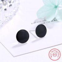 925 Sterling Silver Women's New Fashion High-quality Jewelry Black Wafer Stud Earrings XY0238