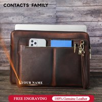 Genuine Leather Laptop Sleeve Case For Macbook Air M1 M2 M3 M4 Pro 13 14 15 16 Inch Briefcase Dell HP Computer Cover Bag For Men