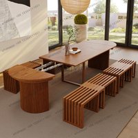 Custom Vintage Style All Solid Wood Telescopic Dining Table Variable Multi-Person Dining High-end Villa Rectangular