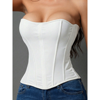 Sexy Corset Top Solid Color Waist Trainer Strapless Off Shoulder Corset Tank Crop Tops Bustier Zipper Push Up Sexy Underbust Top