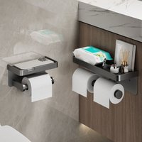 Double Roll Toilet Tissue Holder Toilet Paper Holder with Shelf Wall Mount Tissue Roll Holder Self Adhesive for Bathroom Kitchen