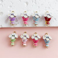 12pcs DIY Mix Alloy Oil-drop Young Daisy Flower Bouquet Pendant Jewelry Accessories Bracelet Earrings