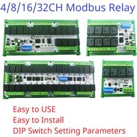 4-32CH 10A 20A DC 12V 24V RS485 Bus Relay Module DIP Setup Parameters Modbus RTU Serial Port UART Switch Board HMI PLC