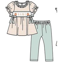 Custom Name Baby Girl Boy Cute Orange Gingham Pumpkin Clothes Ruffle Collar Dress / Romper / Top Pants Kids Fall Thanks Outfit