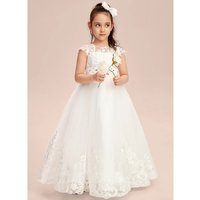 Flower Girl Dress Lace Tulle A-line Round Neck Sleeveless First Communion Birthday Wedding Floor-length Customize 2-13 Years Old