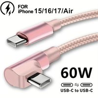 60W 90 Degree Elbow Dual USB C Fast Charging Cable Type C Line 1m 2m for iPhone Samsung S25 S24 Xiaomi Redmi POCO OnePlus Oppo